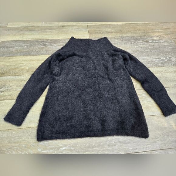 Loft Womens Sweater Small Black Faux Fur Fuzzy Mock Neck Essential Tunic size sm - Picture 5 of 7